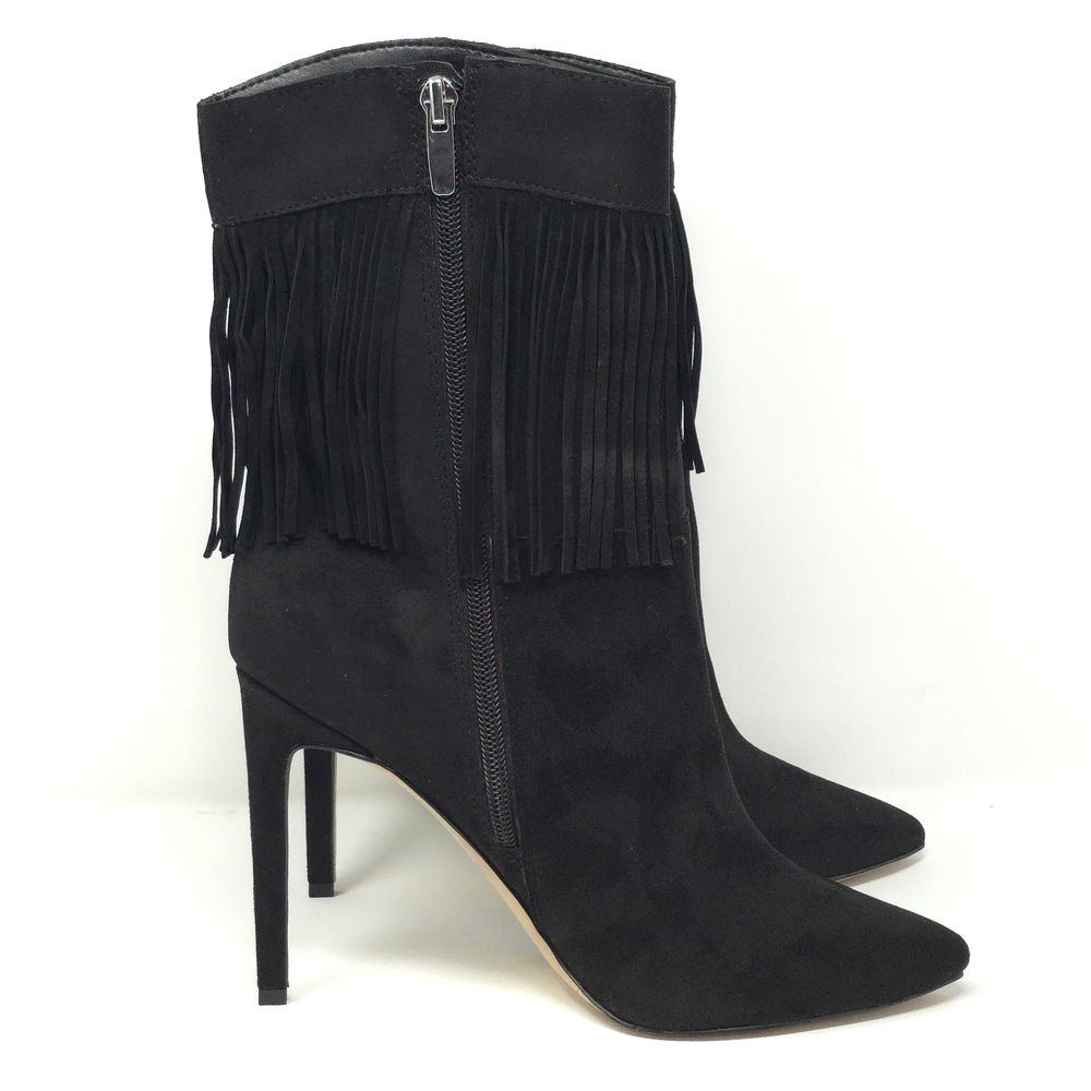 Nine West Tries2 Black Suede Fringe Stiletto Ankle Booties 7M - Picture 5 of 16
